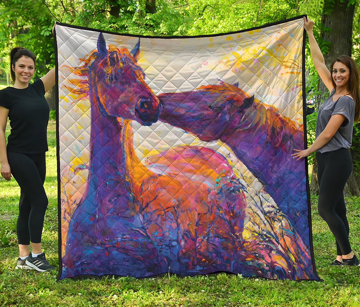 Couple Horses Portrait Print Quilt
