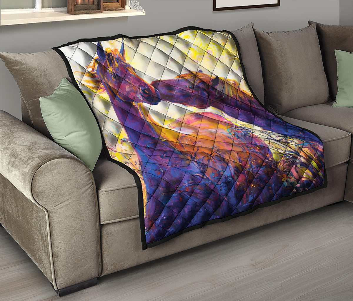 Couple Horses Portrait Print Quilt