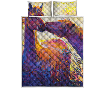 Couple Horses Portrait Print Quilt Bed Set