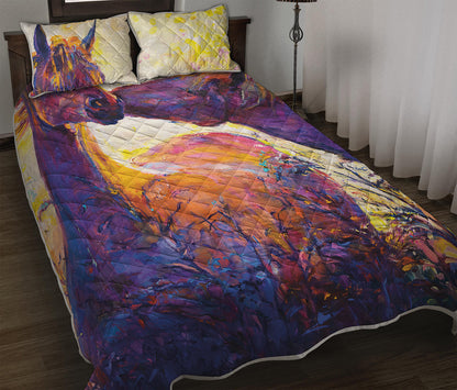 Couple Horses Portrait Print Quilt Bed Set