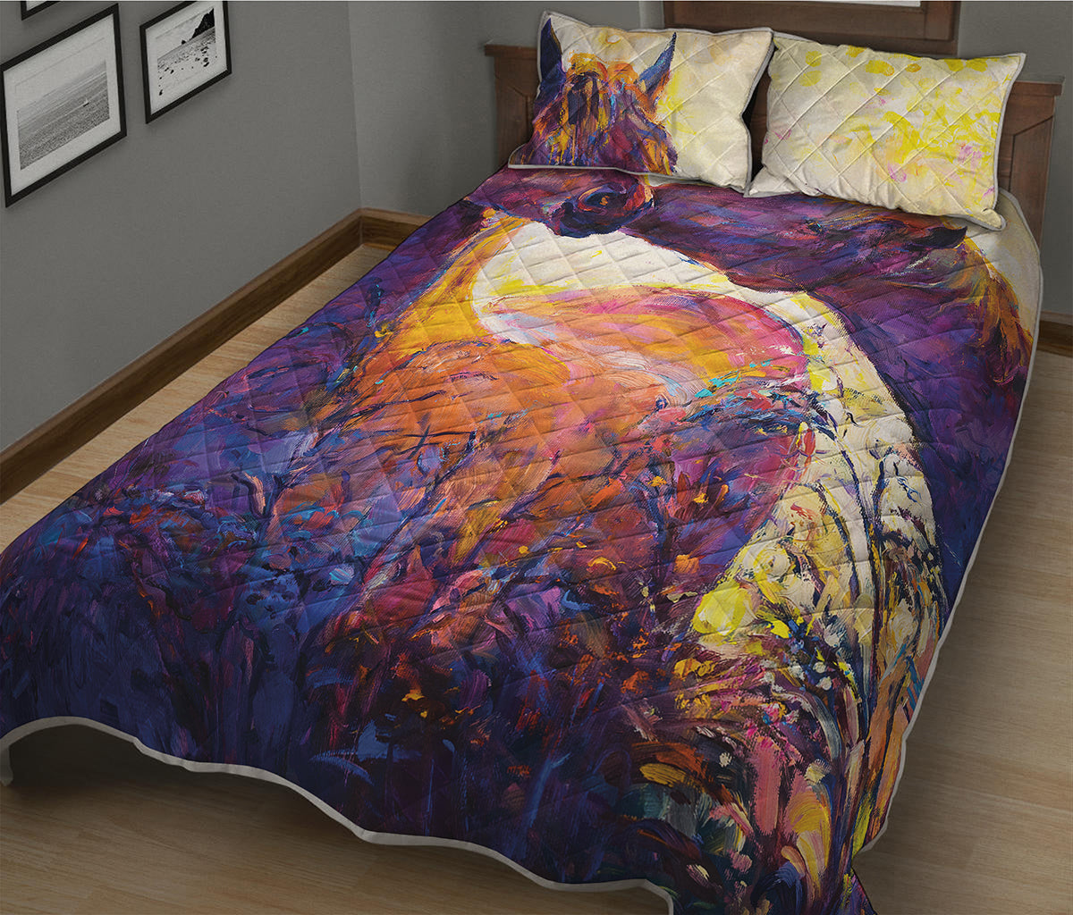 Couple Horses Portrait Print Quilt Bed Set