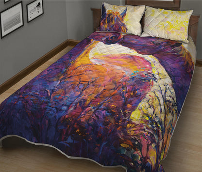 Couple Horses Portrait Print Quilt Bed Set