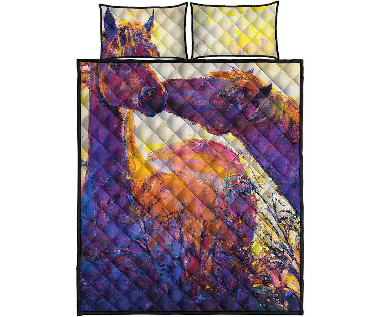 Couple Horses Portrait Print Quilt Bed Set