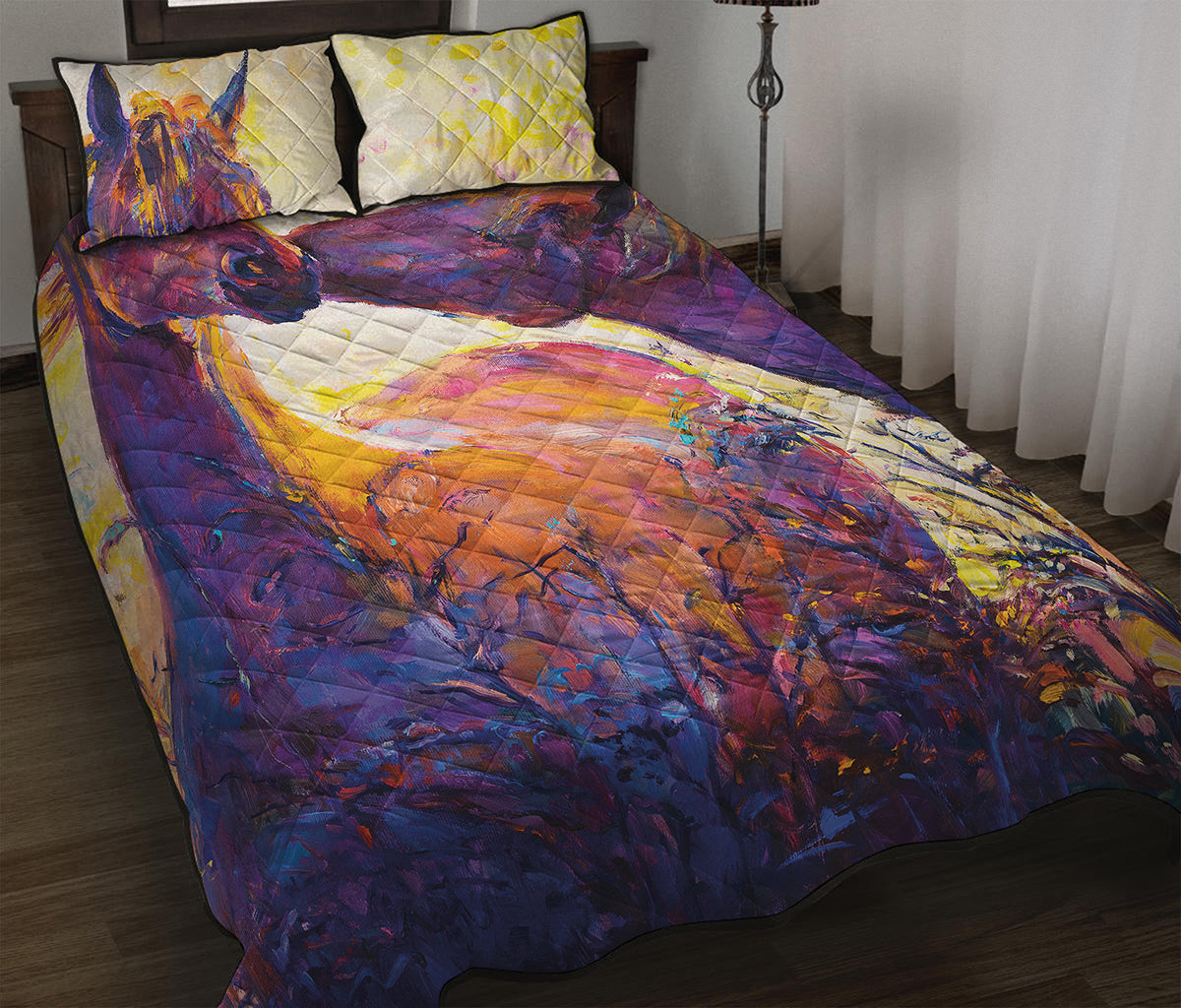 Couple Horses Portrait Print Quilt Bed Set