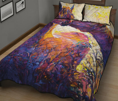 Couple Horses Portrait Print Quilt Bed Set