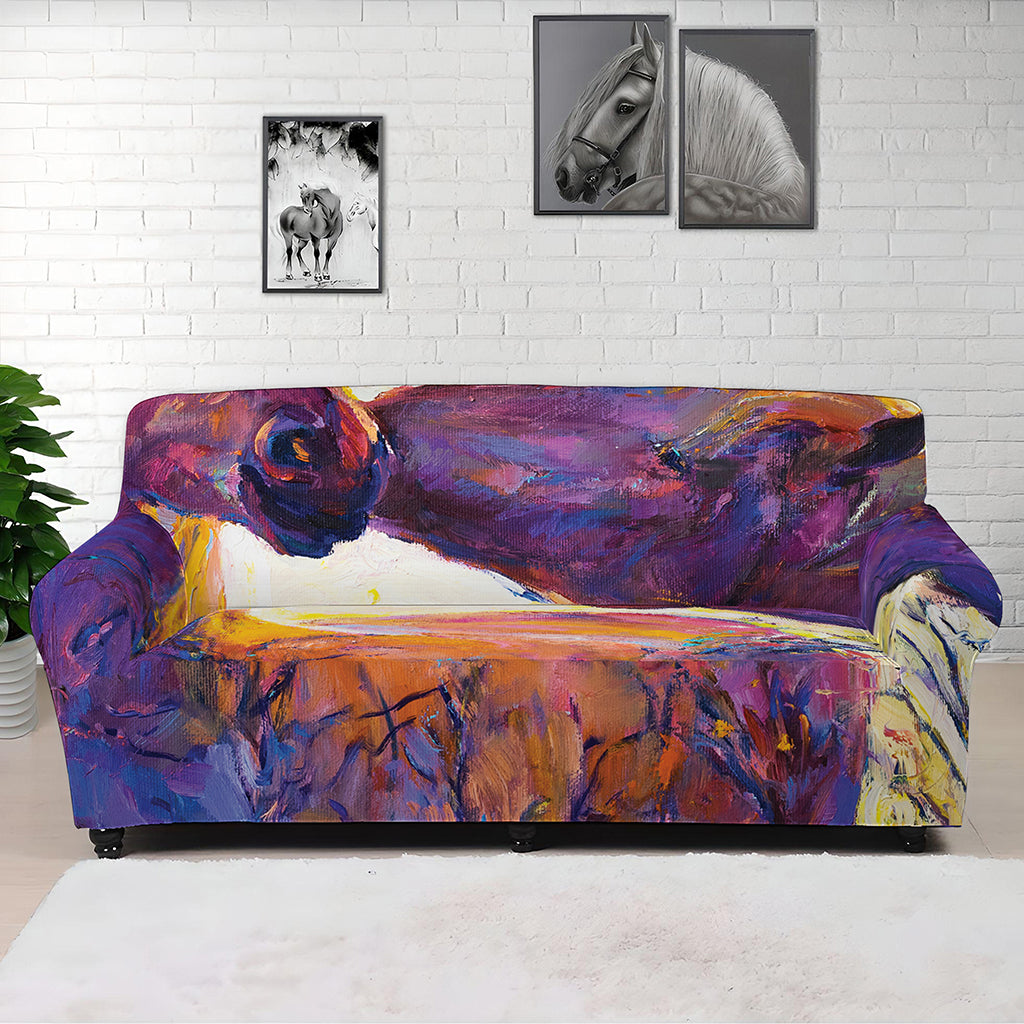 Couple Horses Portrait Print Sofa Cover