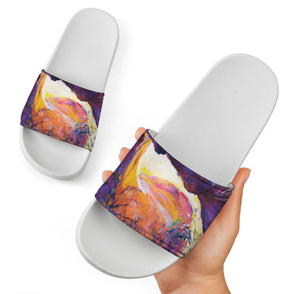 Couple Horses Portrait Print White Slide Sandals