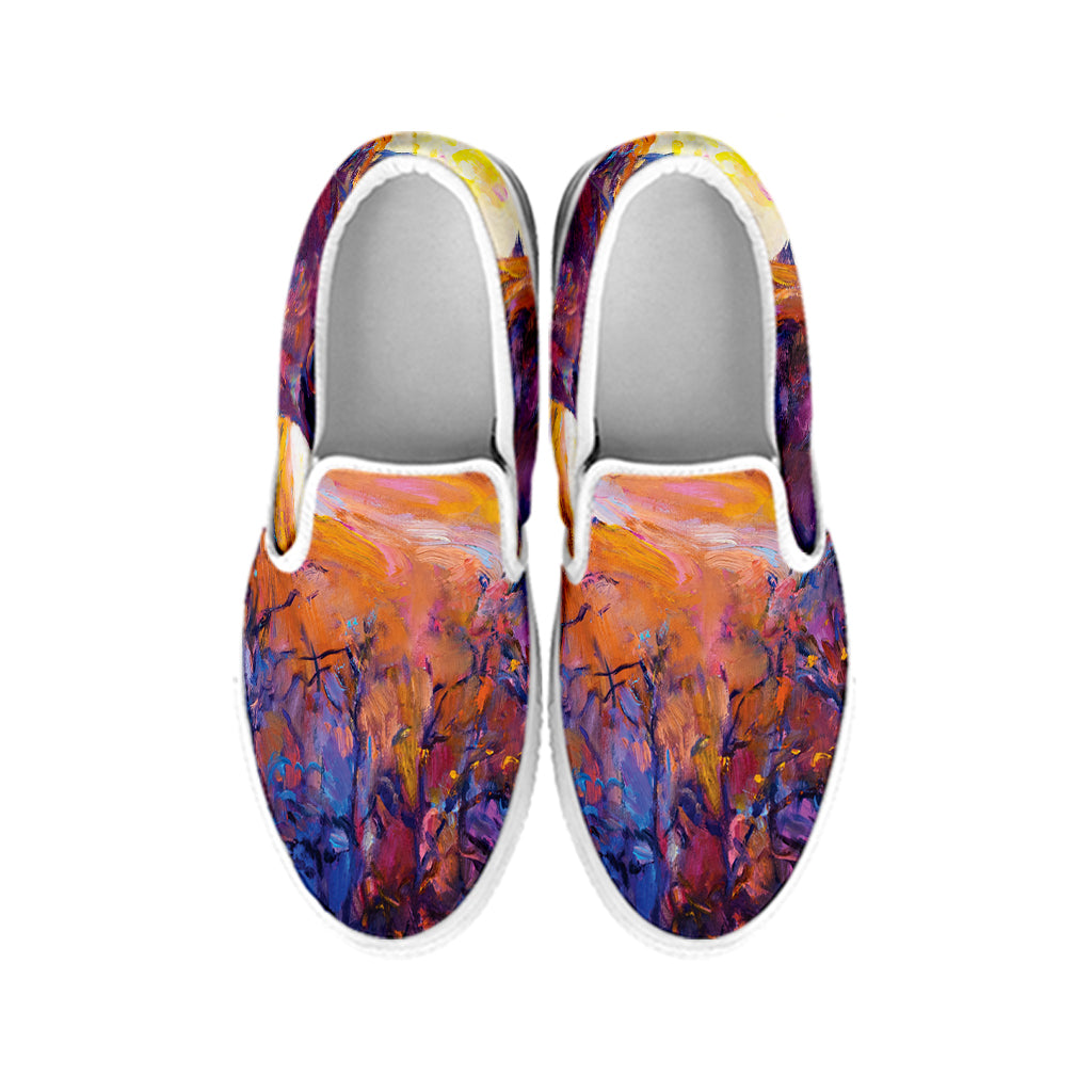 Couple Horses Portrait Print White Slip On Shoes