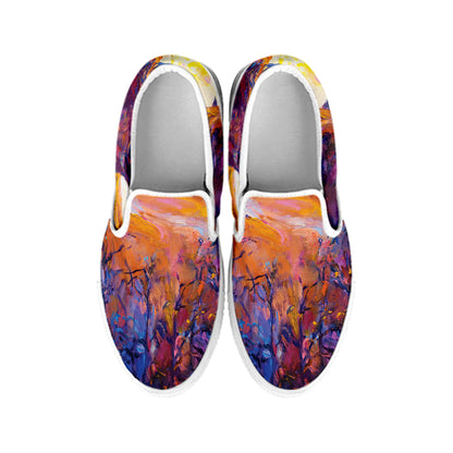 Couple Horses Portrait Print White Slip On Shoes
