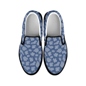 Cow Denim Jeans Pattern Print Black Slip On Shoes