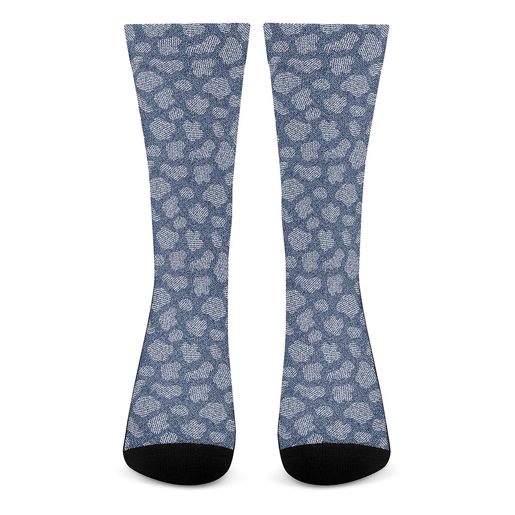 Cow Denim Jeans Pattern Print Crew Socks