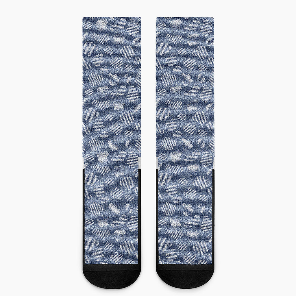 Cow Denim Jeans Pattern Print Crew Socks