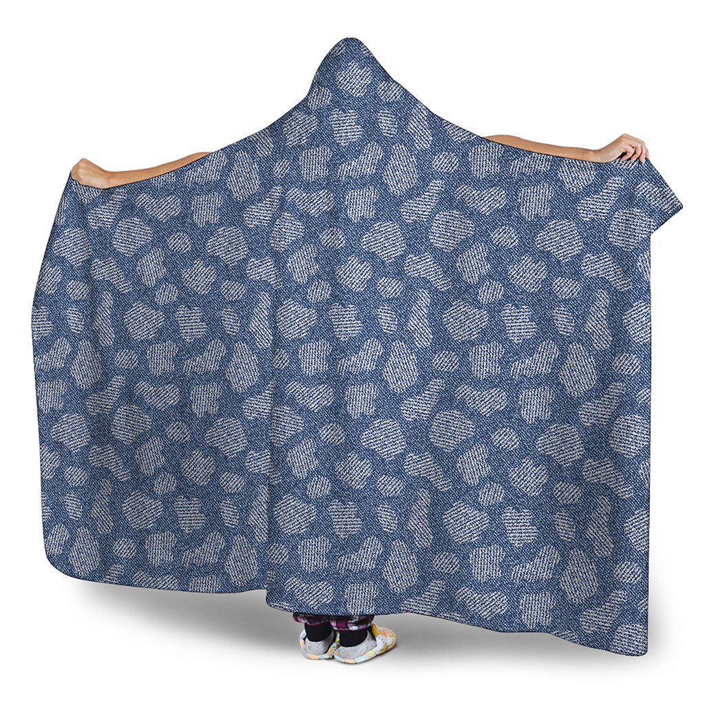 Cow Denim Jeans Pattern Print Hooded Blanket