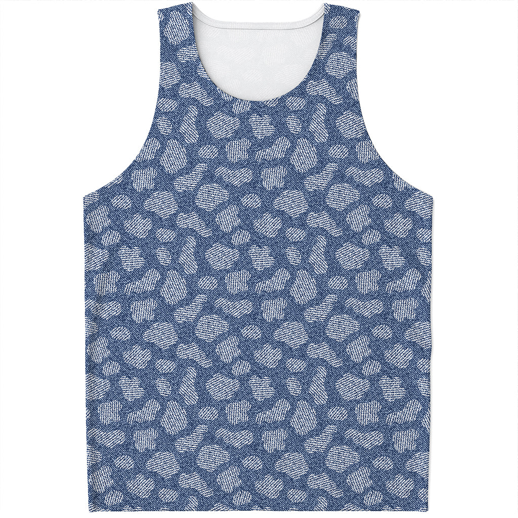 Cow Denim Jeans Pattern Print Men's Tank Top