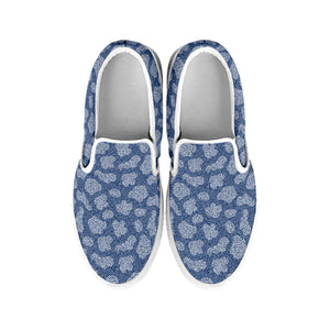 Cow Denim Jeans Pattern Print White Slip On Shoes