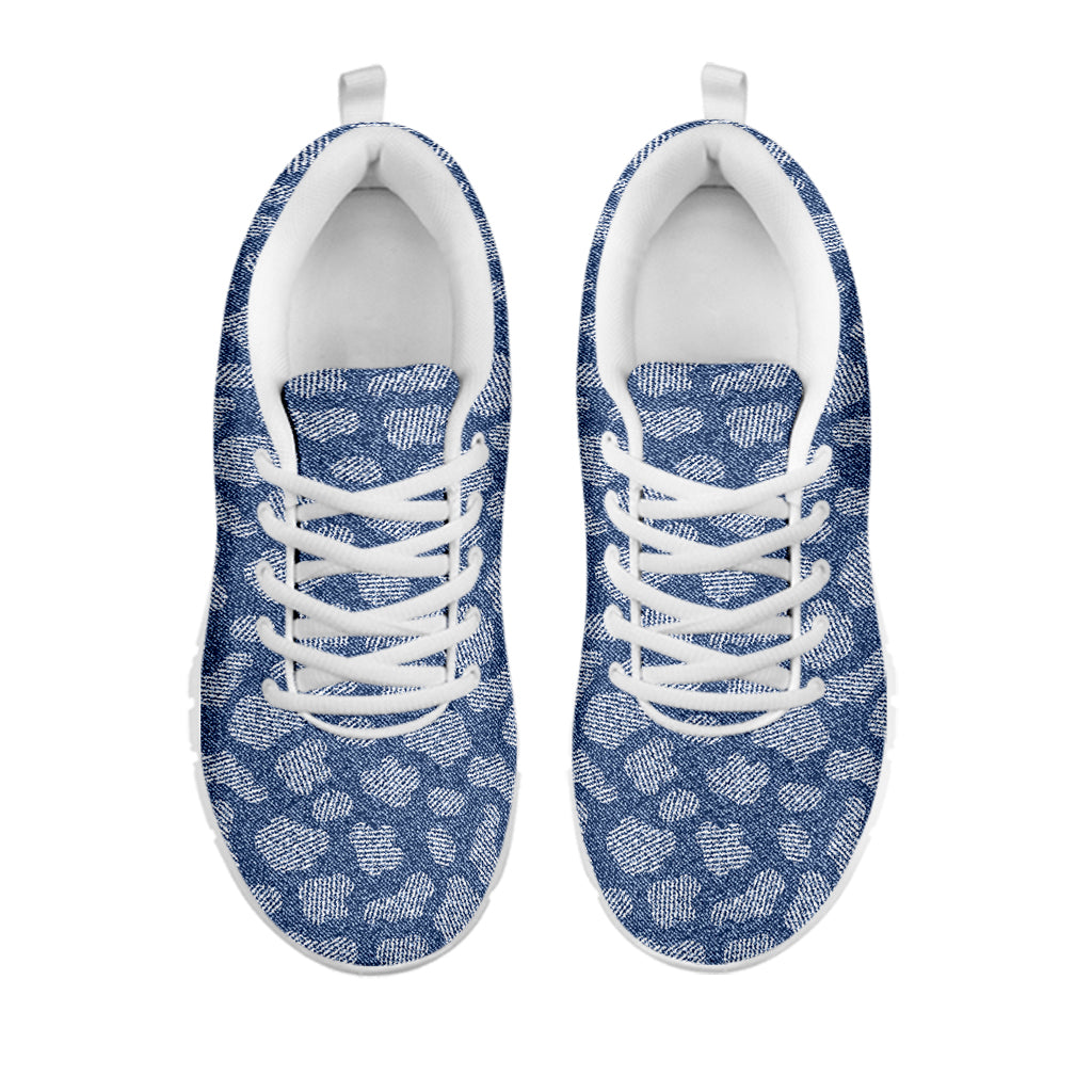 Cow Denim Jeans Pattern Print White Sneakers