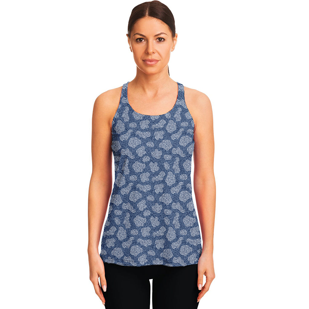 Cow Denim Jeans Pattern Print Women's Racerback Tank Top