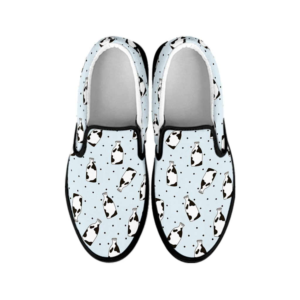 Cow Milk Bottle Pattern Print Black Slip On Shoes