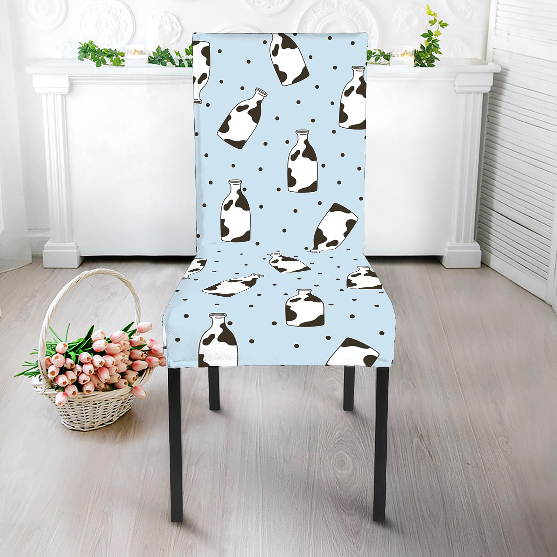 Cow Milk Bottle Pattern Print Dining Chair Slipcover
