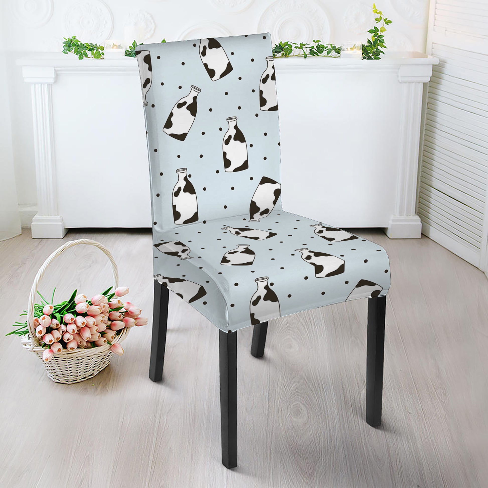 Cow Milk Bottle Pattern Print Dining Chair Slipcover
