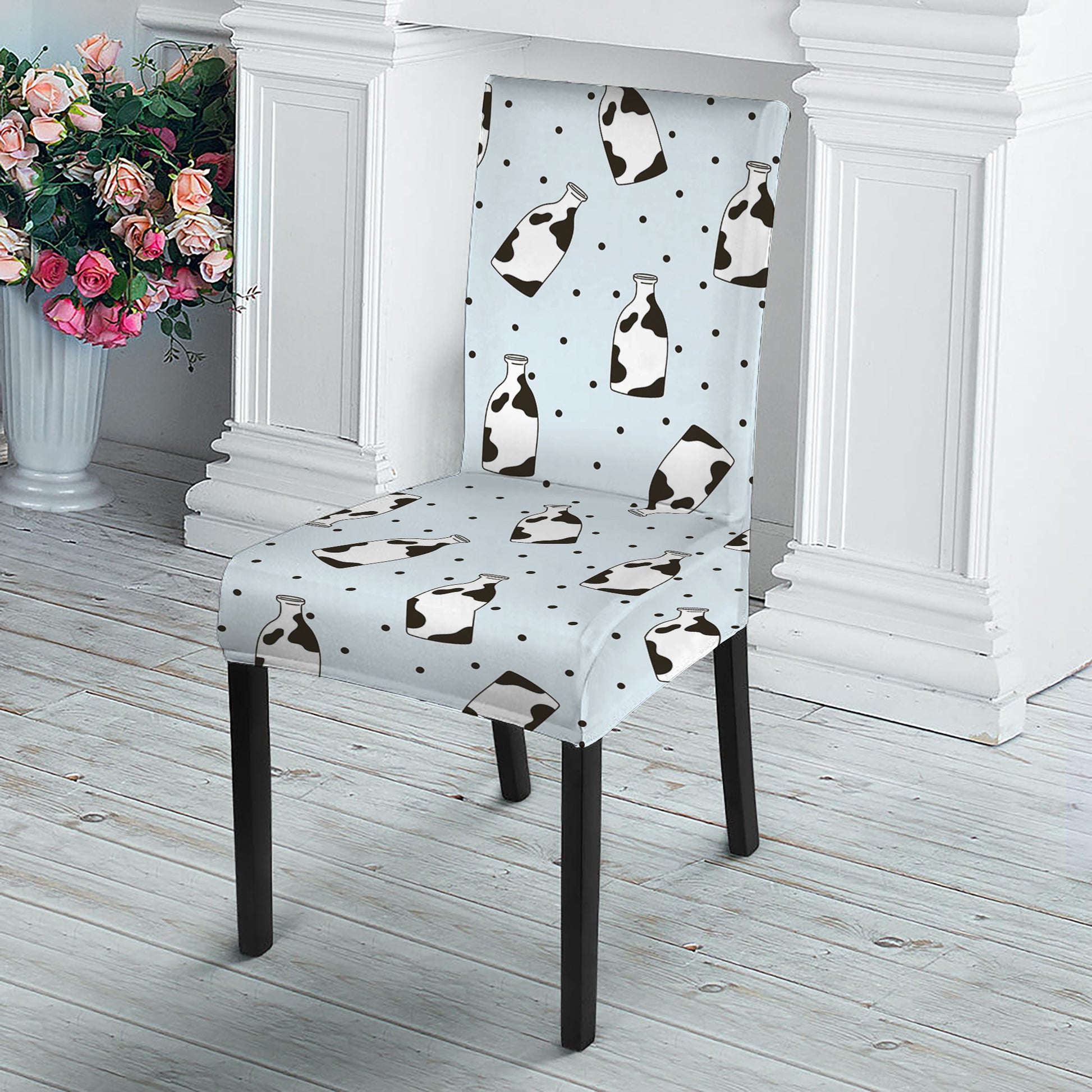Cow Milk Bottle Pattern Print Dining Chair Slipcover