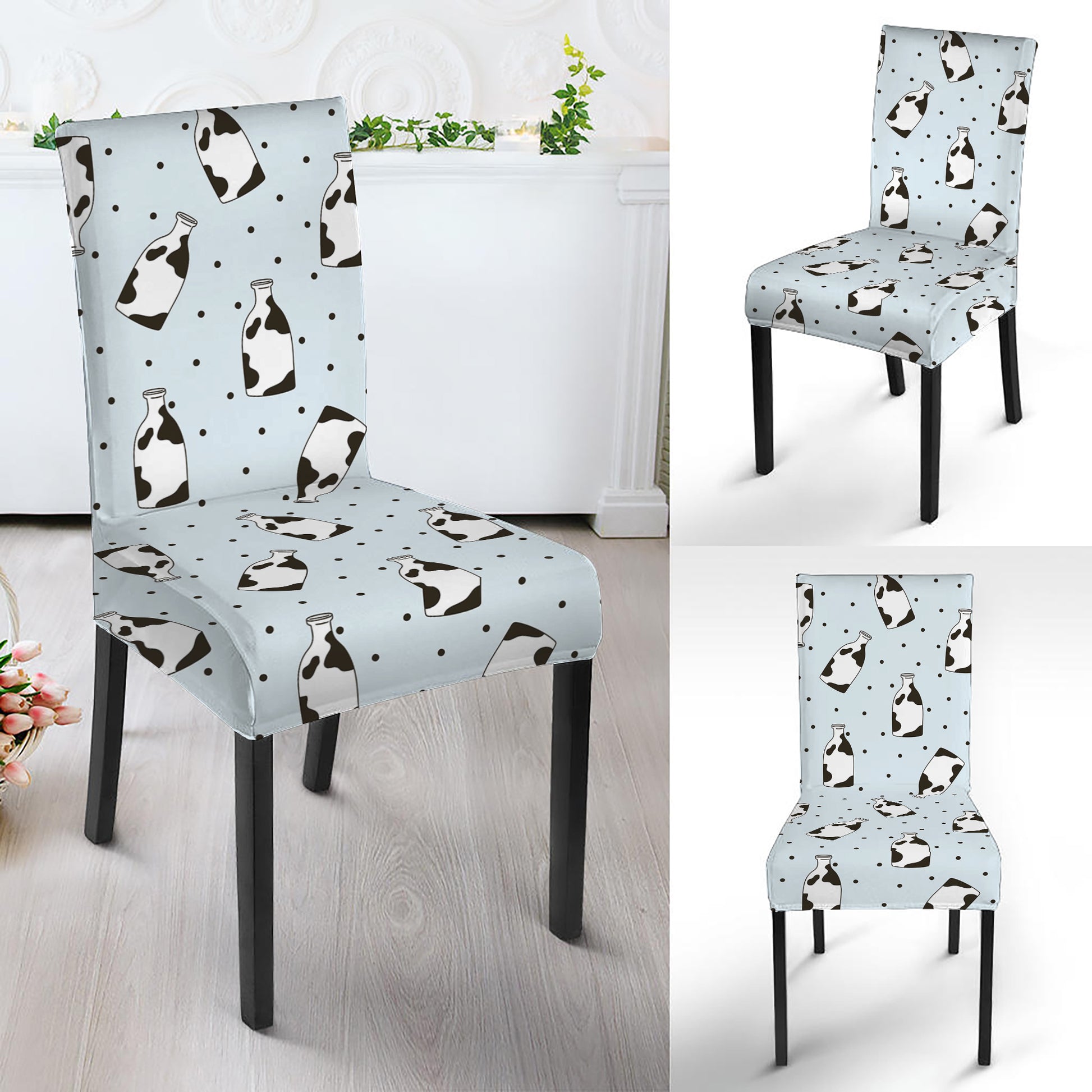 Cow Milk Bottle Pattern Print Dining Chair Slipcover