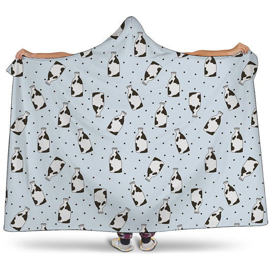 Cow Milk Bottle Pattern Print Hooded Blanket