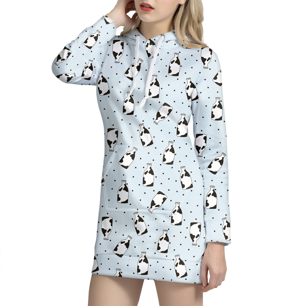 Cow Milk Bottle Pattern Print Hoodie Dress