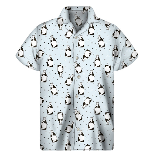 Cow Milk Bottle Pattern Print Men's Short Sleeve Shirt