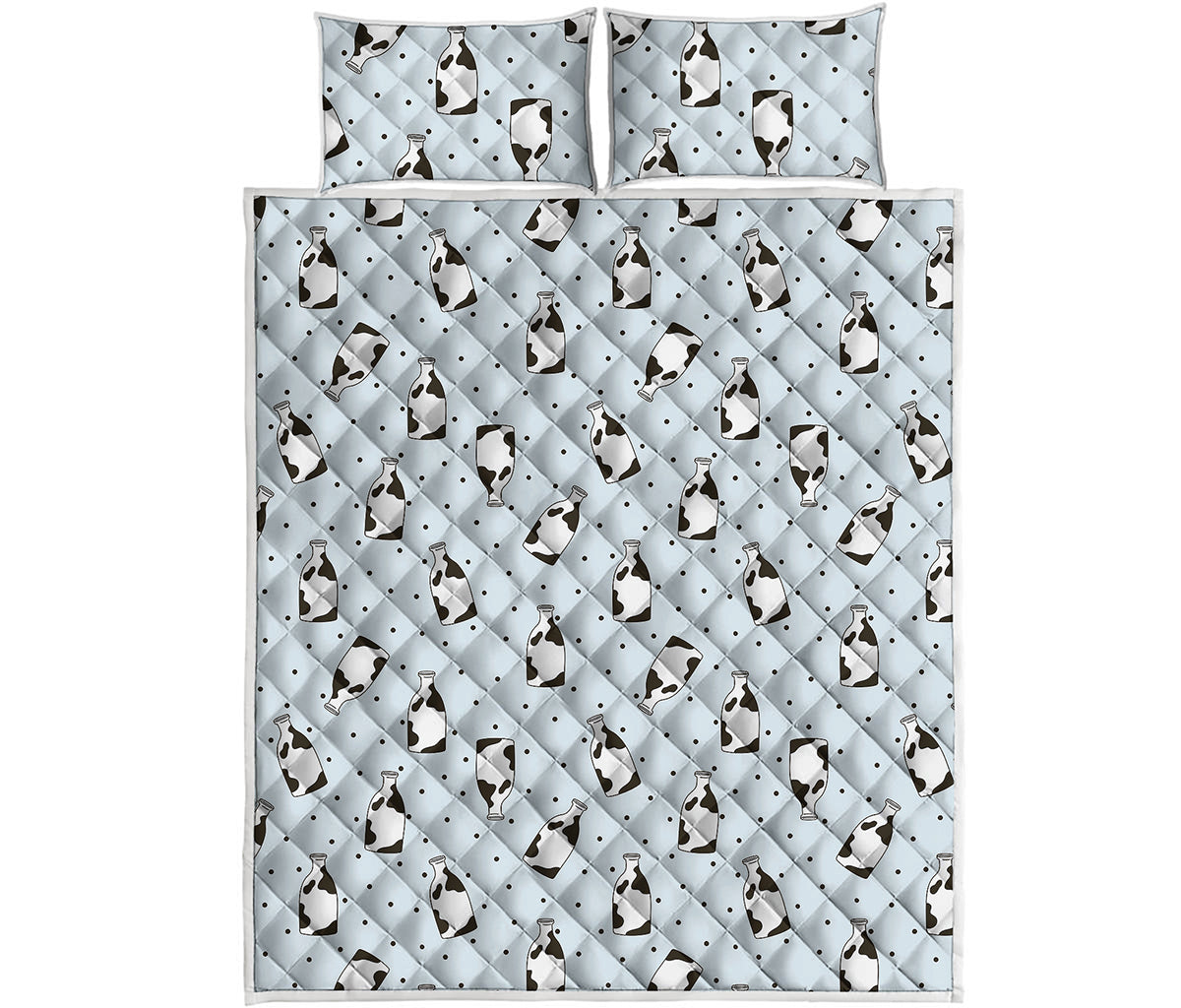 Cow Milk Bottle Pattern Print Quilt Bed Set