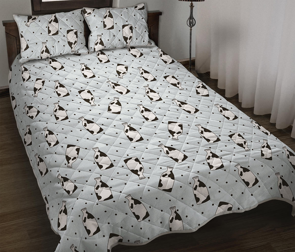 Cow Milk Bottle Pattern Print Quilt Bed Set
