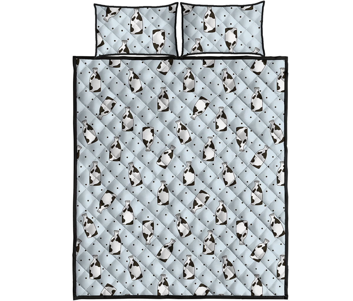 Cow Milk Bottle Pattern Print Quilt Bed Set