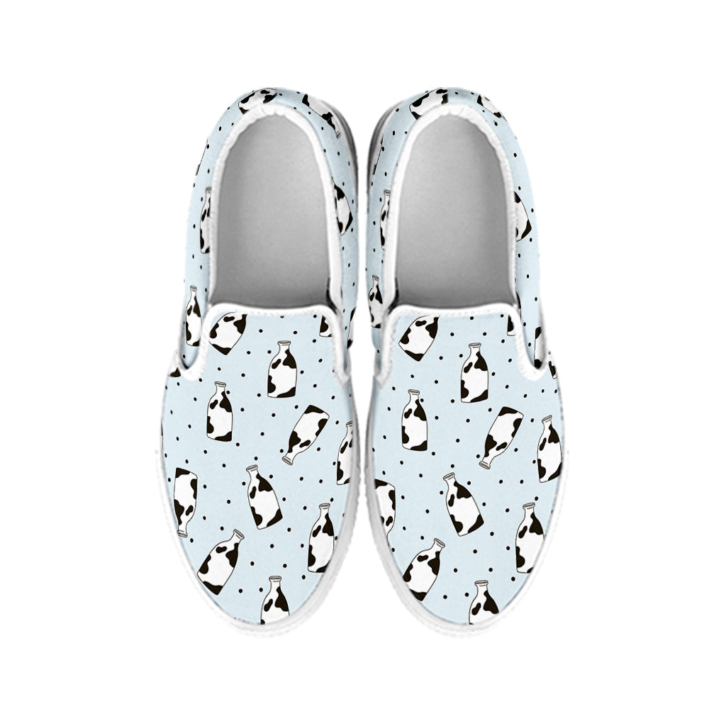 Cow Milk Bottle Pattern Print White Slip On Shoes