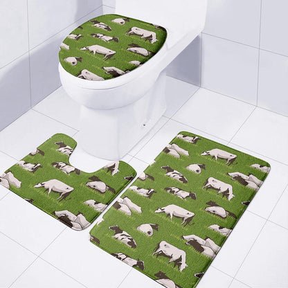 Cow On Green Grass Pattern Print 3 Piece Bath Mat Set