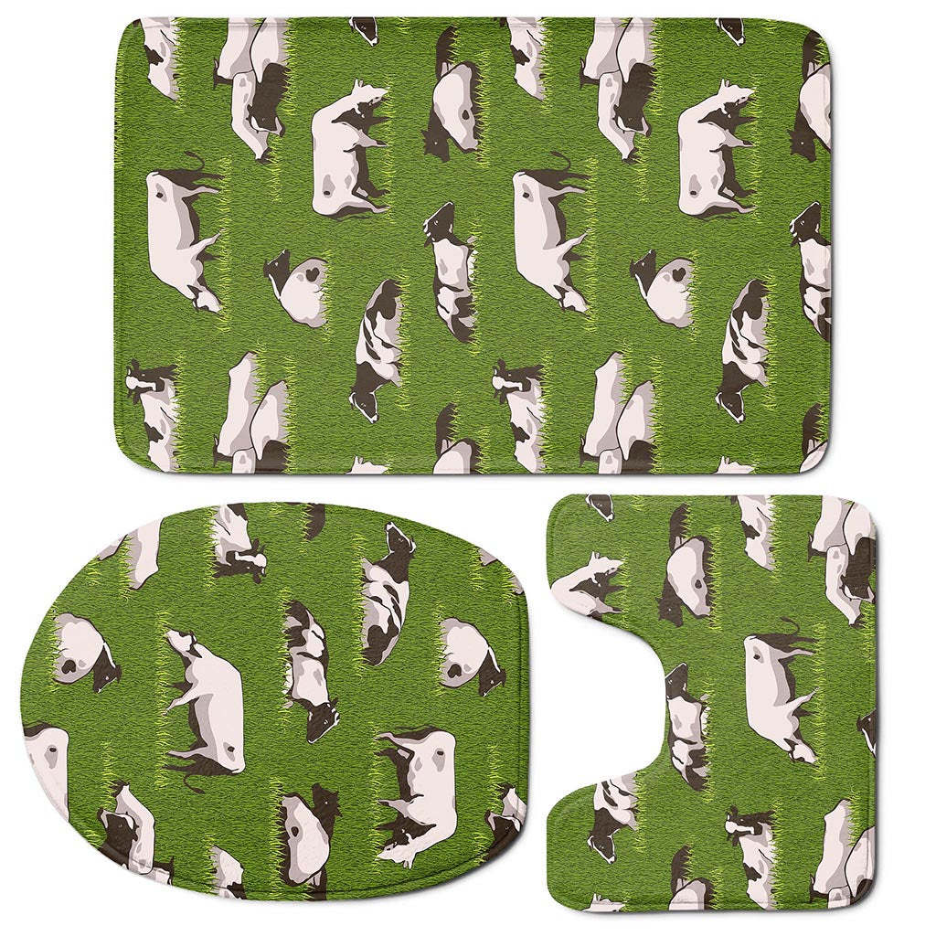 Cow On Green Grass Pattern Print 3 Piece Bath Mat Set