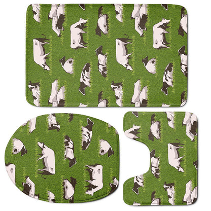 Cow On Green Grass Pattern Print 3 Piece Bath Mat Set