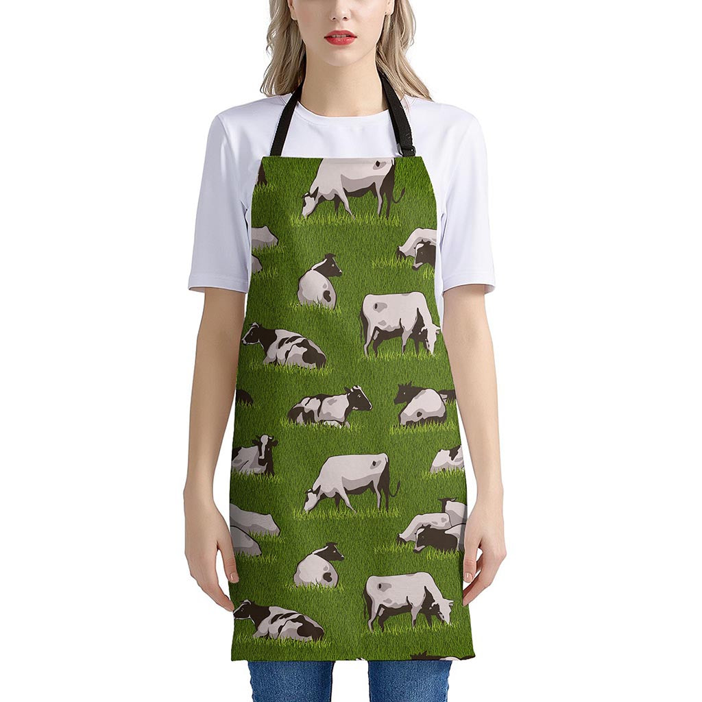 Cow On Green Grass Pattern Print Apron