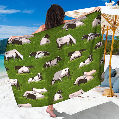 Cow On Green Grass Pattern Print Beach Sarong Wrap