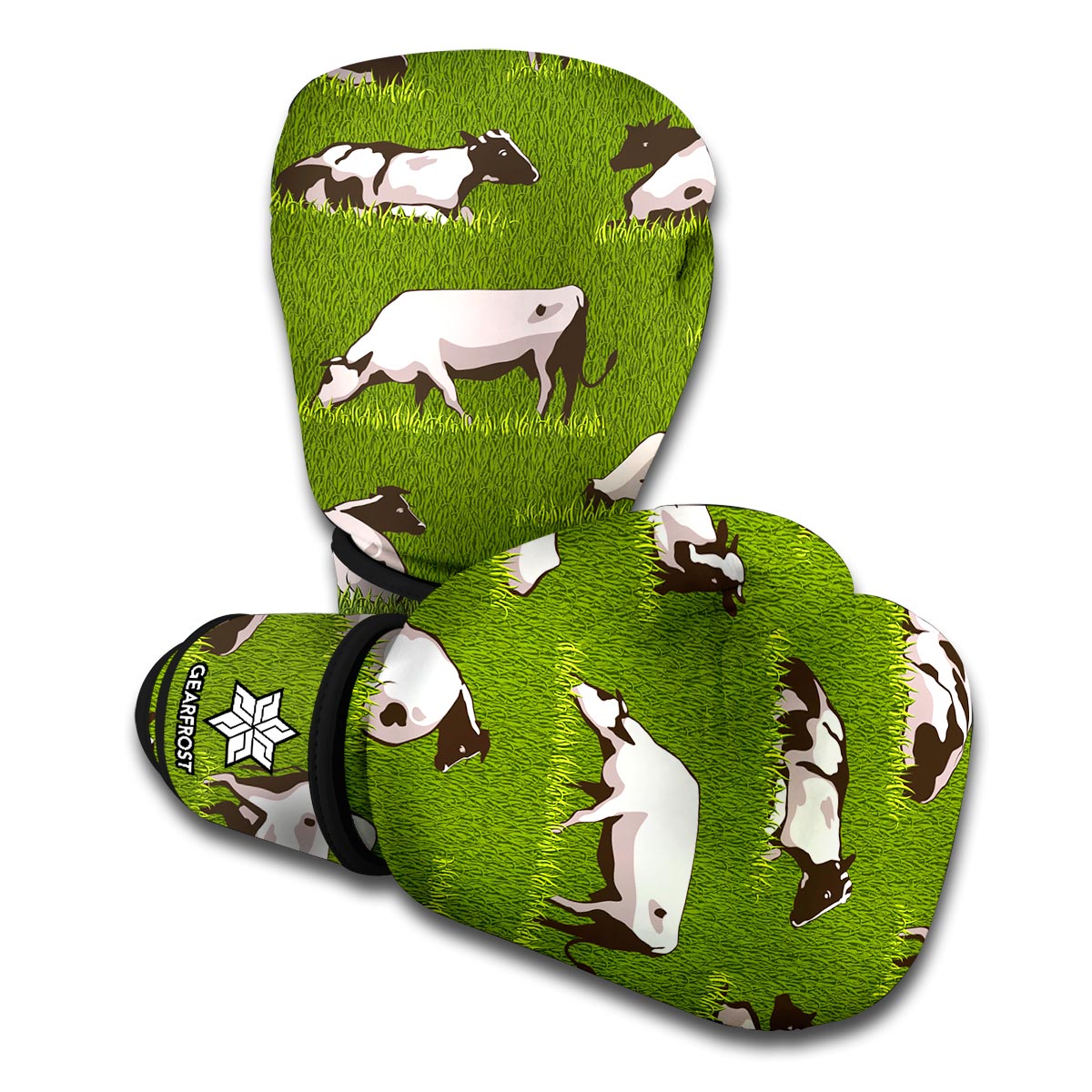 Cow On Green Grass Pattern Print Boxing Gloves