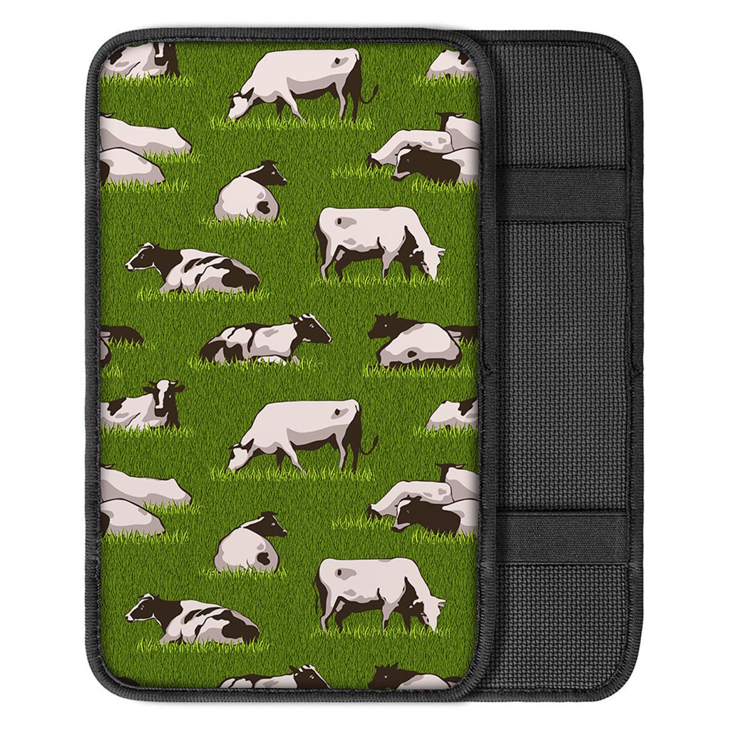Cow On Green Grass Pattern Print Car Center Console Cover