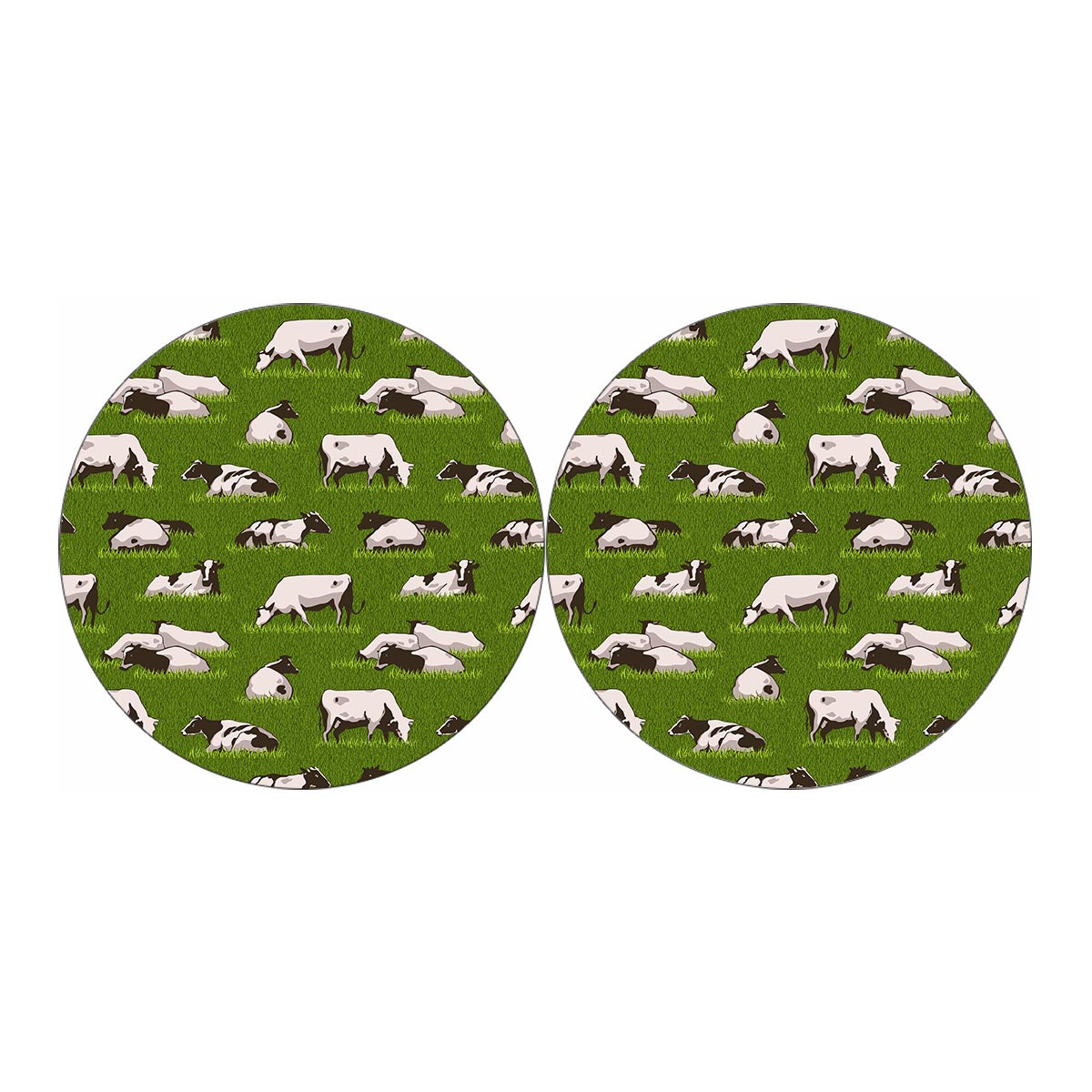 Cow On Green Grass Pattern Print Car Coasters