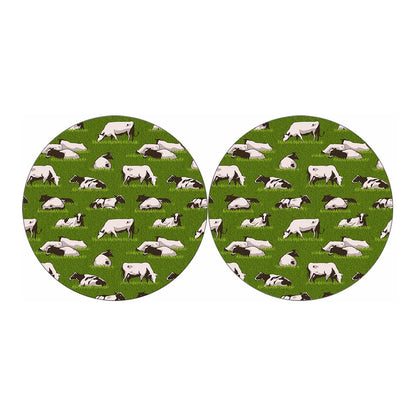 Cow On Green Grass Pattern Print Car Coasters