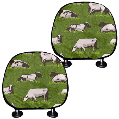 Cow On Green Grass Pattern Print Car Headrest Covers
