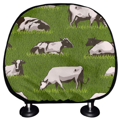 Cow On Green Grass Pattern Print Car Headrest Covers
