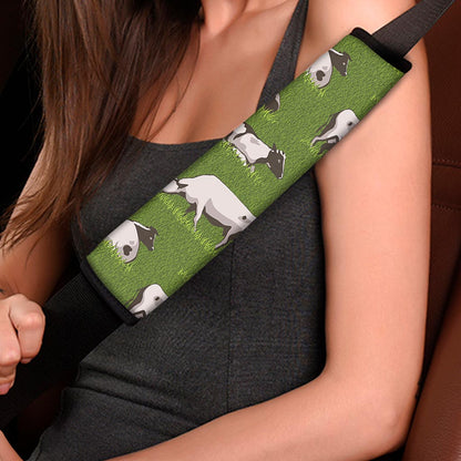 Cow On Green Grass Pattern Print Car Seat Belt Covers
