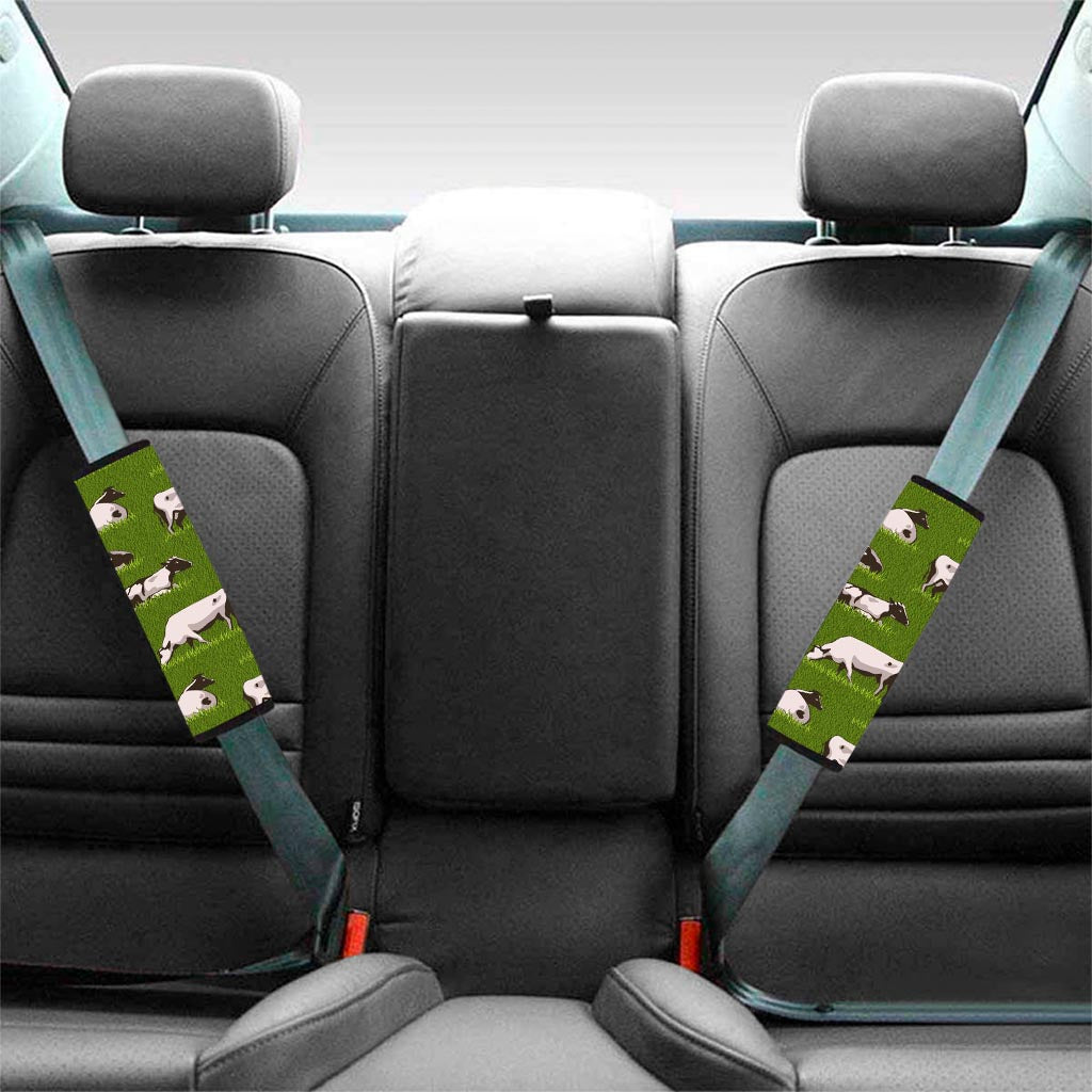 Cow On Green Grass Pattern Print Car Seat Belt Covers