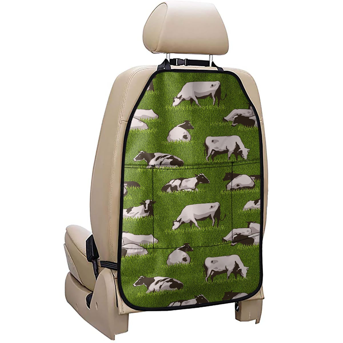 Cow On Green Grass Pattern Print Car Seat Organizers
