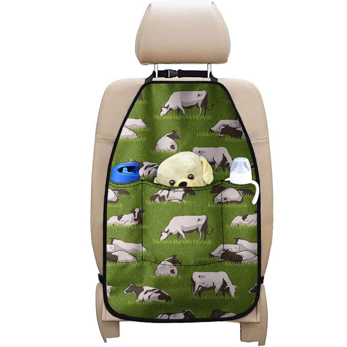 Cow On Green Grass Pattern Print Car Seat Organizers