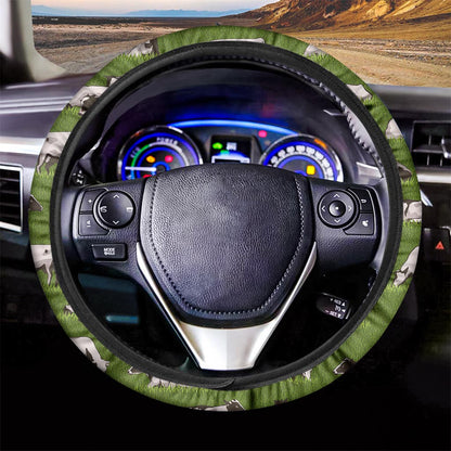 Cow On Green Grass Pattern Print Car Steering Wheel Cover