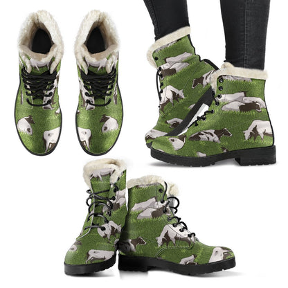Cow On Green Grass Pattern Print Comfy Boots GearFrost